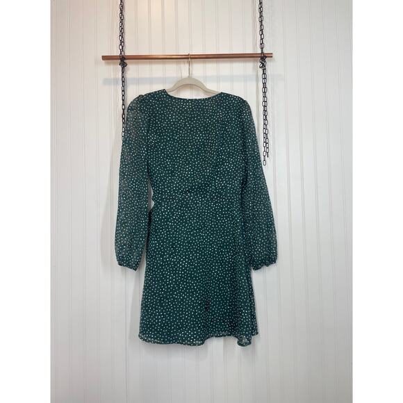 Sage The Label Womens Green V-Neck Polka Dot Embroidered Mini Wrap Dress Size S - Picture 4 of 9